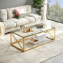 Monza Glass Coffee Table with Gold Stainless Steel Cross Frame