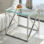 Monza Glass Side Lamp Table with Chrome Stainless Steel Cross Frame