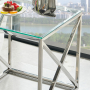 Monza Glass Side Lamp Table with Chrome Stainless Steel Cross Frame