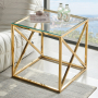 Monza Glass Side Lamp Table with Gold Stainless Steel Cross Frame