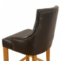 Luxury Vintage Black Leather Scoop Back Counter Bar Stool with Oak Legs