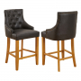 Luxury Vintage Black Leather Scoop Back Counter Bar Stool with Oak Legs