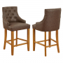 Luxury Vintage Brown Leather Scoop Back Counter Bar Stool with Oak Legs