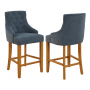 Luxury Blue Fabric Scoop Back Counter Bar Stool with Oak Legs