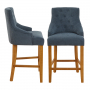 Luxury Blue Fabric Scoop Back Counter Bar Stool with Oak Legs