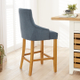 Luxury Blue Fabric Scoop Back Counter Bar Stool with Oak Legs