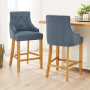 Luxury Blue Fabric Scoop Back Counter Bar Stool with Oak Legs