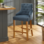 Luxury Blue Fabric Scoop Back Counter Bar Stool with Oak Legs