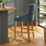 Luxury Blue Fabric Scoop Back Counter Bar Stool with Oak Legs