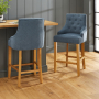 Luxury Blue Fabric Scoop Back Counter Bar Stool with Oak Legs