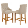 Luxury Natural Oatmeal Fabric Scoop Back Counter Bar Stool with Oak Legs