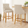 Luxury Natural Oatmeal Fabric Scoop Back Counter Bar Stool with Oak Legs