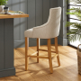 Luxury Natural Oatmeal Fabric Scoop Back Counter Bar Stool with Oak Legs