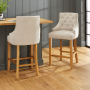 Luxury Natural Oatmeal Fabric Scoop Back Counter Bar Stool with Oak Legs