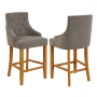 Luxury Grey Fabric Scoop Back Counter Bar Stool with Oak Legs