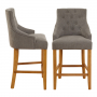 Luxury Grey Fabric Scoop Back Counter Bar Stool with Oak Legs