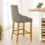 Luxury Grey Fabric Scoop Back Counter Bar Stool with Oak Legs