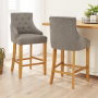 Luxury Grey Fabric Scoop Back Counter Bar Stool with Oak Legs