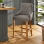 Luxury Grey Fabric Scoop Back Counter Bar Stool with Oak Legs