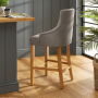 Luxury Grey Fabric Scoop Back Counter Bar Stool with Oak Legs