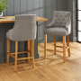 Luxury Grey Fabric Scoop Back Counter Bar Stool with Oak Legs