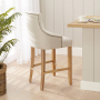 Luxury Natural Linen Fabric Scoop Counter Bar Stool with Limed Oak Legs