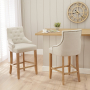 Luxury Natural Linen Fabric Scoop Counter Bar Stool with Limed Oak Legs