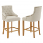 Luxury Natural Linen Fabric Scoop Counter Bar Stool with Limed Oak Legs