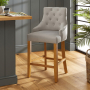 Luxury Light Grey Velvet Scoop Back Bar Stool – Natural Oak Legs