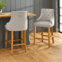 Luxury Light Grey Velvet Scoop Back Bar Stool – Natural Oak Legs