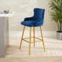 Amore Blue Velvet Bar Stool with Gold Legs