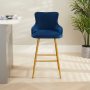 Amore Blue Velvet Bar Stool with Gold Legs