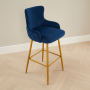 Amore Blue Velvet Bar Stool with Gold Legs