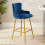 Amore Blue Velvet Bar Stool with Gold Legs