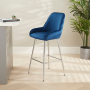 Savoy Blue Velvet Bar Stool with Chrome Legs