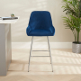 Savoy Blue Velvet Bar Stool with Chrome Legs