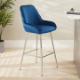 Savoy Blue Velvet Bar Stool with Chrome Legs