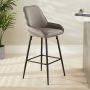 Savoy Storm Grey Velvet Bar Stool with Black Legs