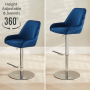 Savoy Blue Velvet Adjustable Bar Stool with Chrome Base