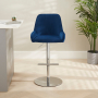 Savoy Blue Velvet Adjustable Bar Stool with Chrome Base