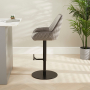 Savoy Storm Grey Velvet Adjustable Bar Stool with Black Base