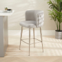 Bella Boutique Grey Velvet Bar Stool with Brushed Steel Legs