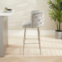 Bella Boutique Grey Velvet Bar Stool with Brushed Steel Legs