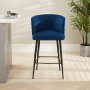 Bella Boutique Blue Velvet Bar Stool with Black Legs