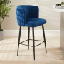 Bella Boutique Blue Velvet Bar Stool with Black Legs