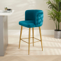 Bella Boutique Teal Velvet Bar Stool with Gold Legs