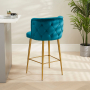 Bella Boutique Teal Velvet Bar Stool with Gold Legs