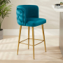 Bella Boutique Teal Velvet Bar Stool with Gold Legs