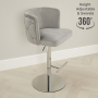 Bella Boutique Grey Velvet Adjustable Bar Stool with Chrome Base