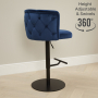 Bella Boutique Blue Velvet Adjustable Bar Stool with Black Base